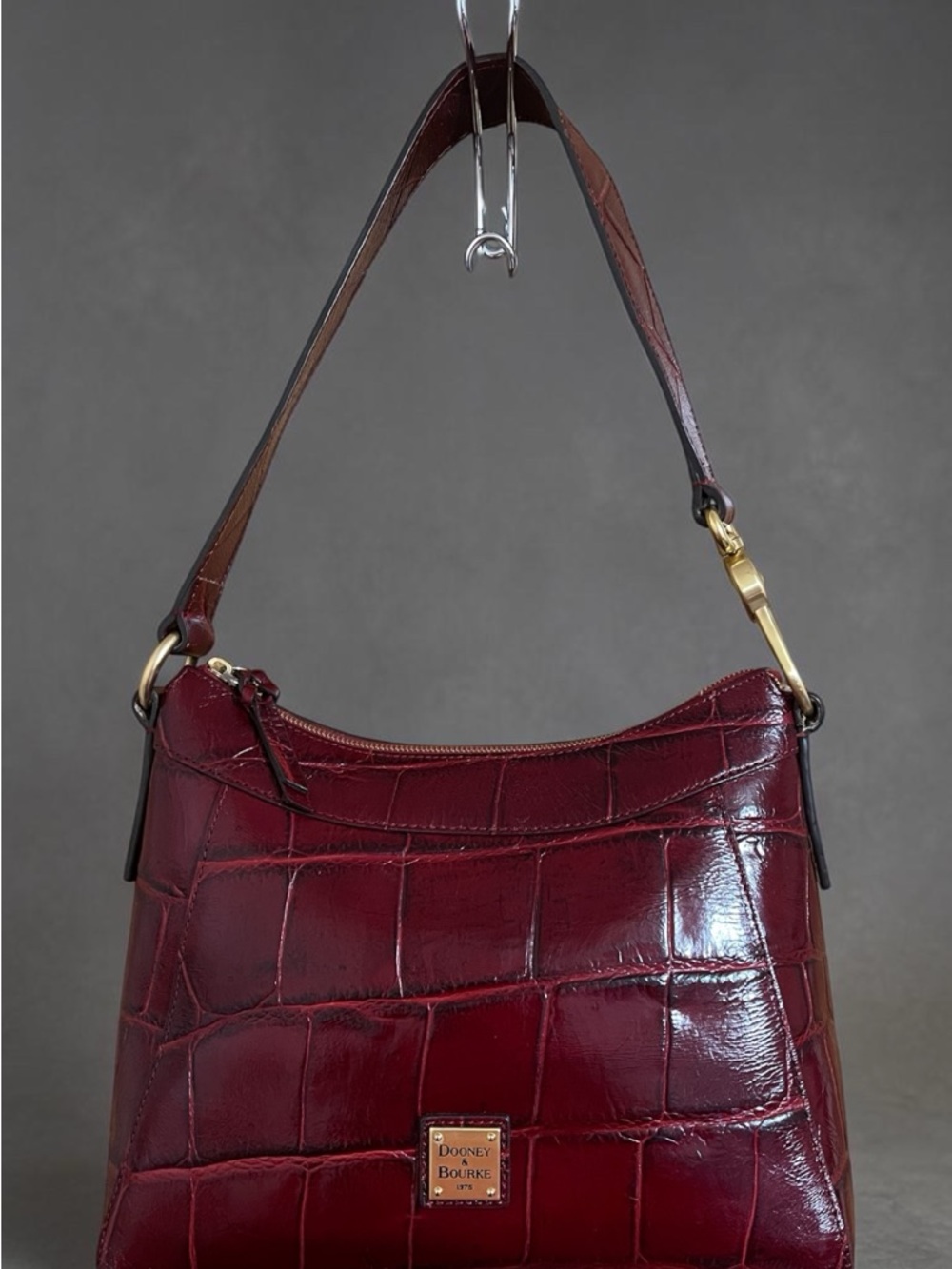 Dooney & Bourke Burgundy Red Croc-Embossed Leather Shoulder Bag